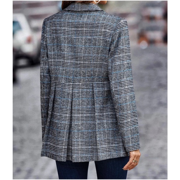 Classic Plaid Button up Jacket Coat Blazer - Picture 5 of 6